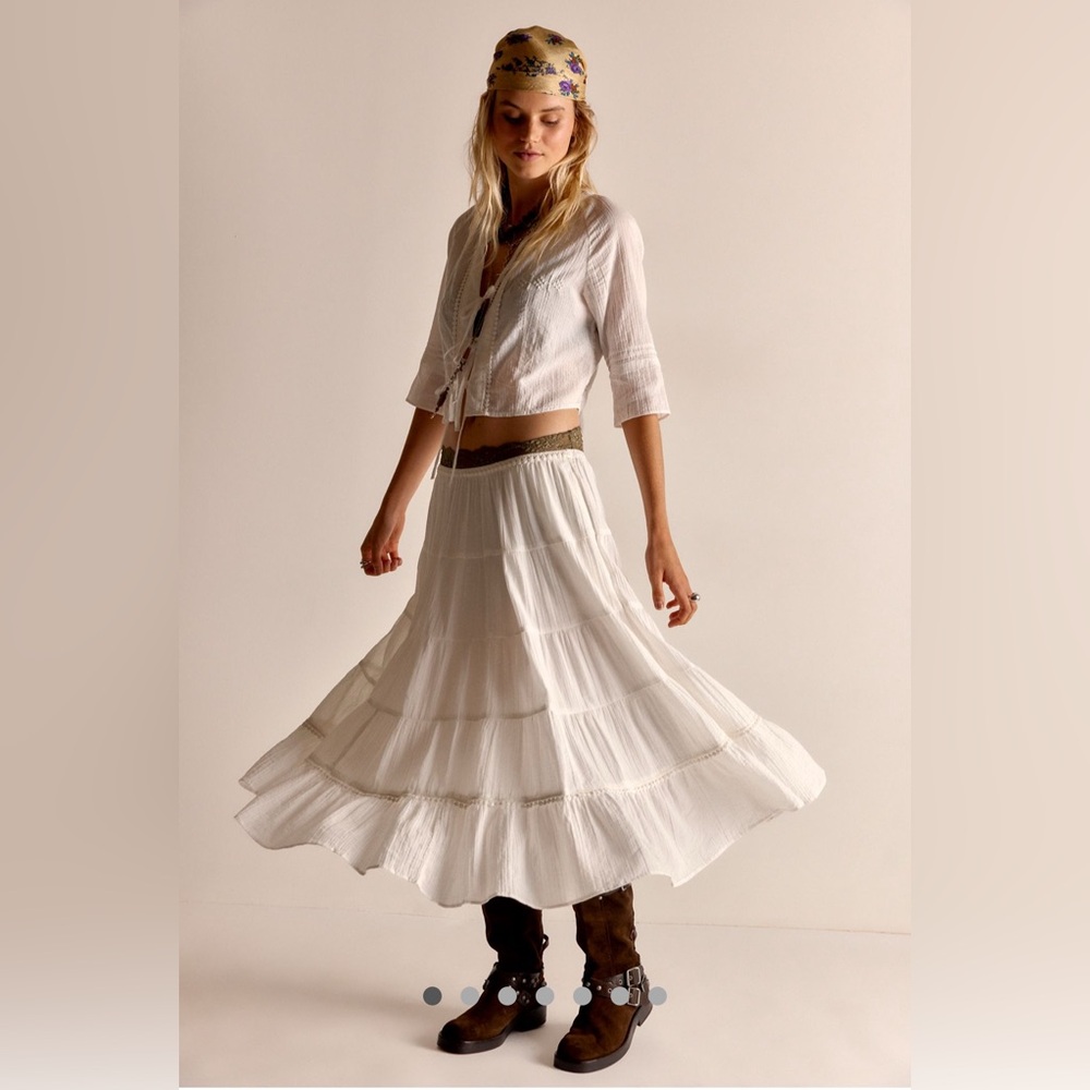 Free People Bright Side Set  Tiered Skirt/Boho front tied top Set